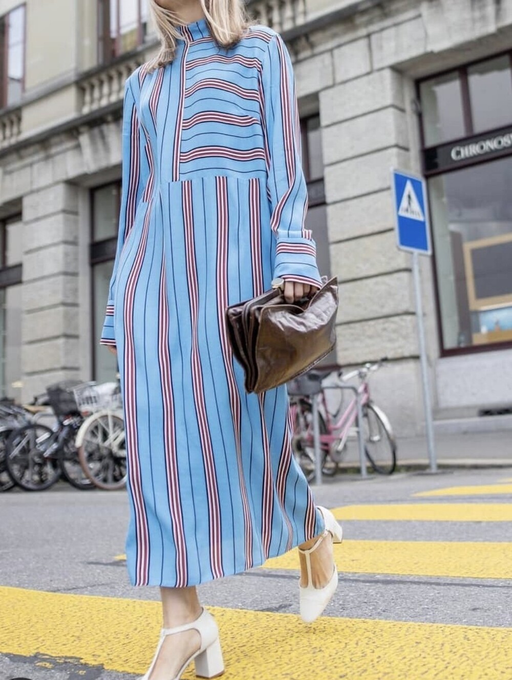 H&m Blue Striped Long Sleeve Maxi Dress